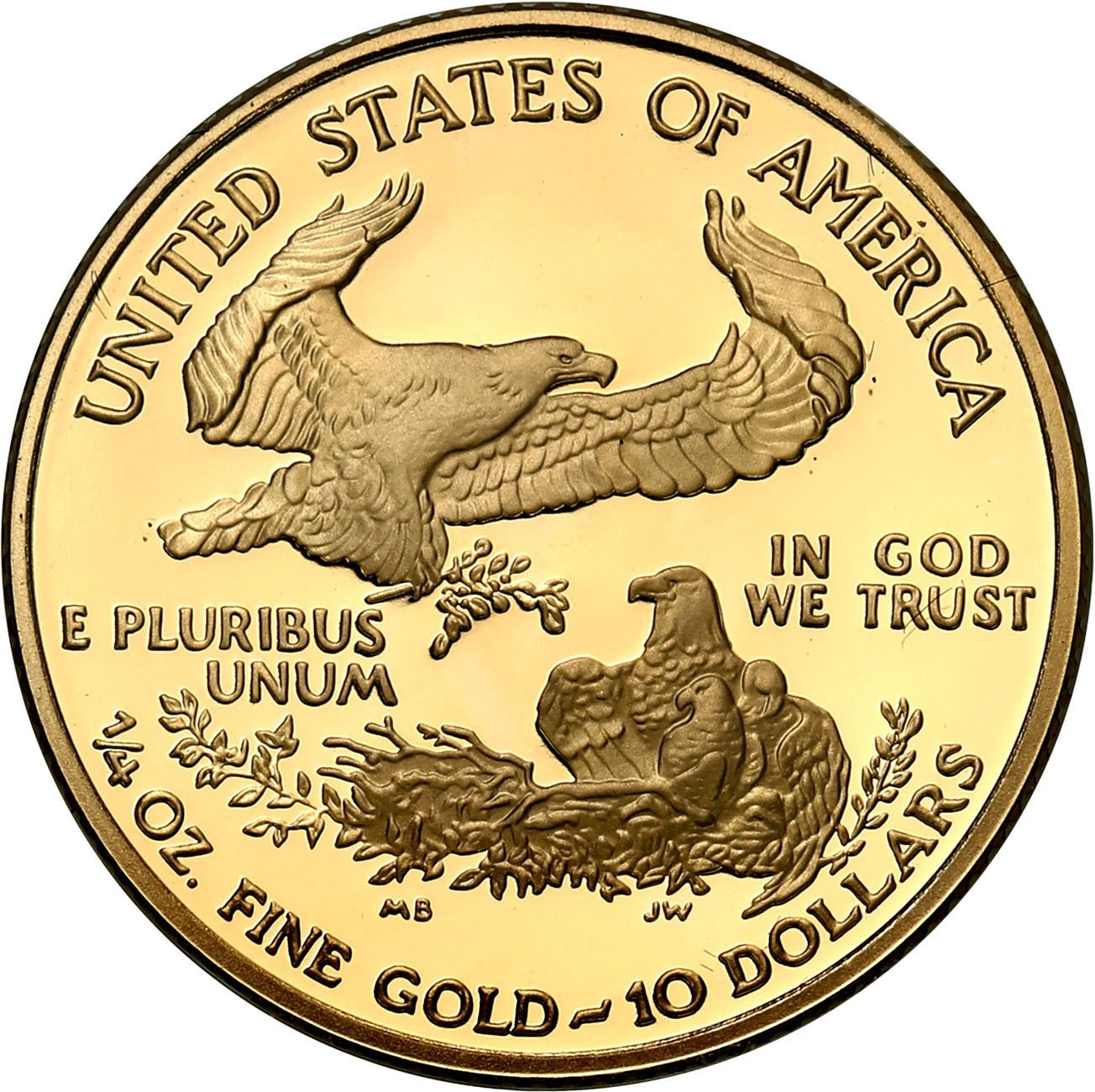 USA. Złote 10 $ dolarów 2003 Orzeł (Eagle) - LUSTRZANY – 1/4 uncji złota